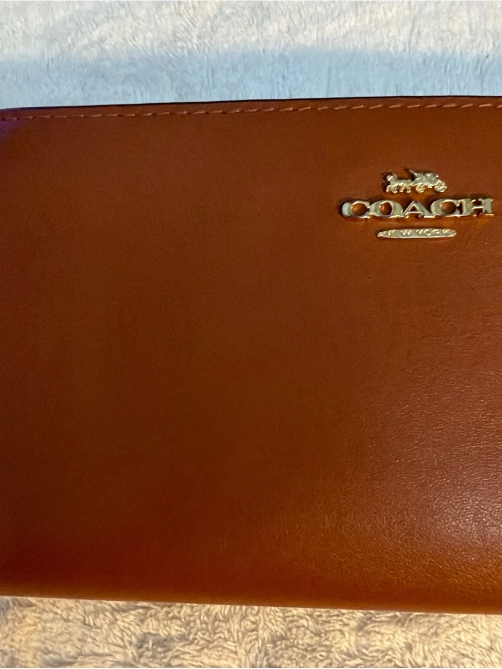 Coach Leather Zip Wallet in Cognac Brown with Gold Logo #58586